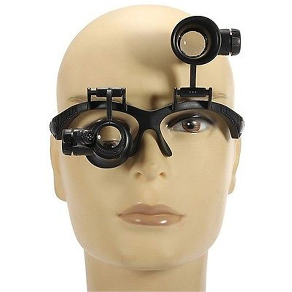 10X 15X 20X 25X LED Double Glasses Loupe Jeweler Watch Repair Magnifying Eyeglasses - Black