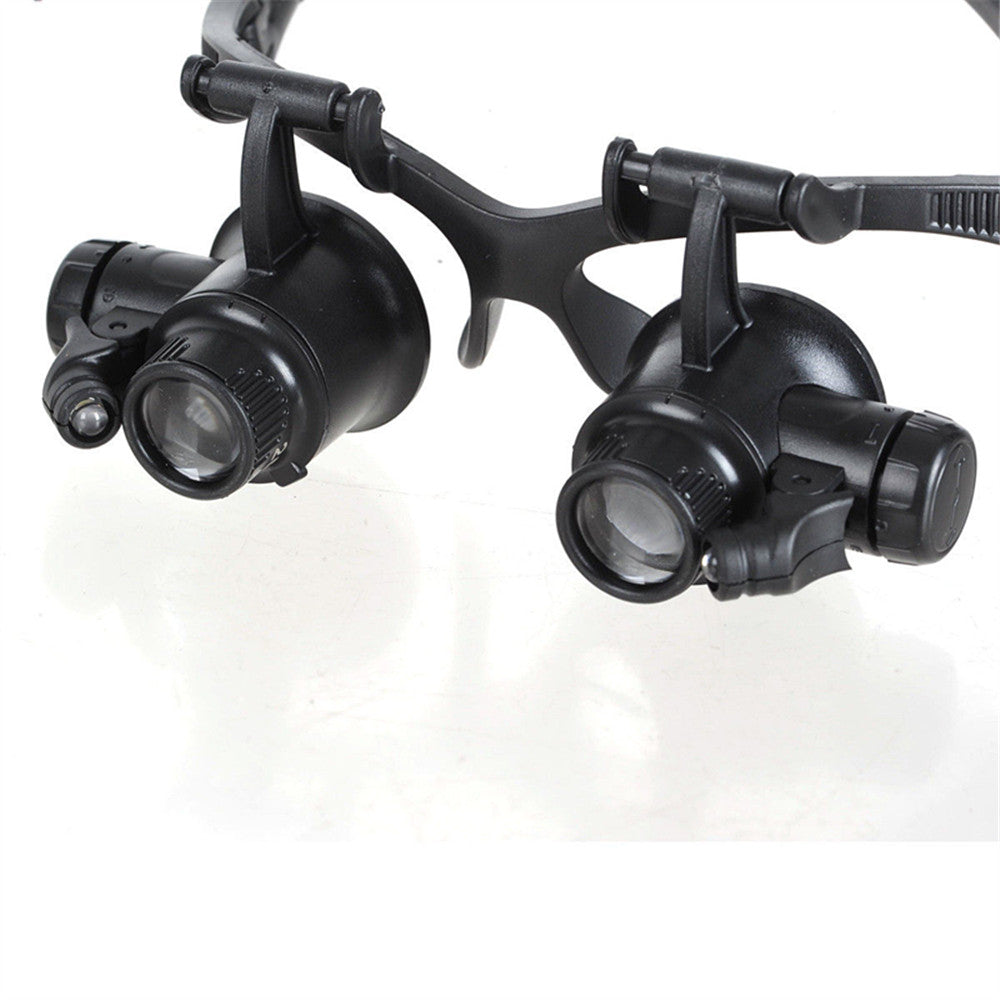 10X 15X 20X 25X LED Double Glasses Loupe Jeweler Watch Repair Magnifying Eyeglasses - Black