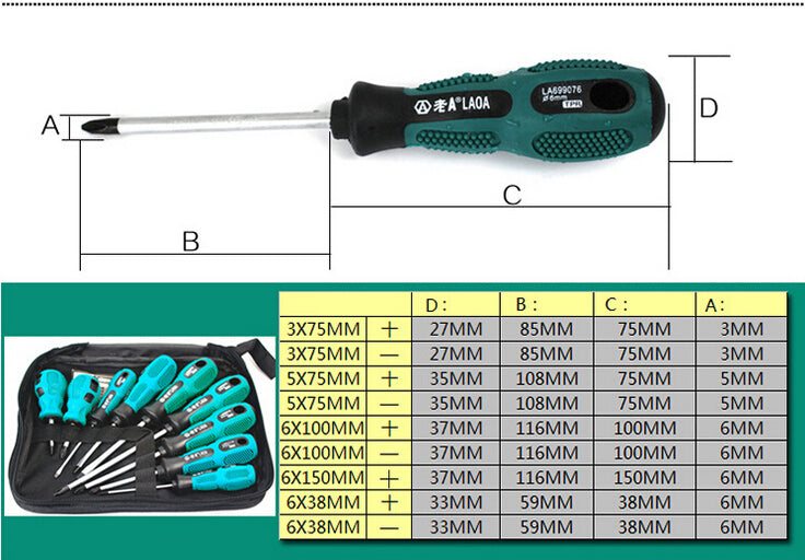 LAOA 9Pcs/Set Chrome Vanadium Steel Philips and Slotted Screwdriver Set