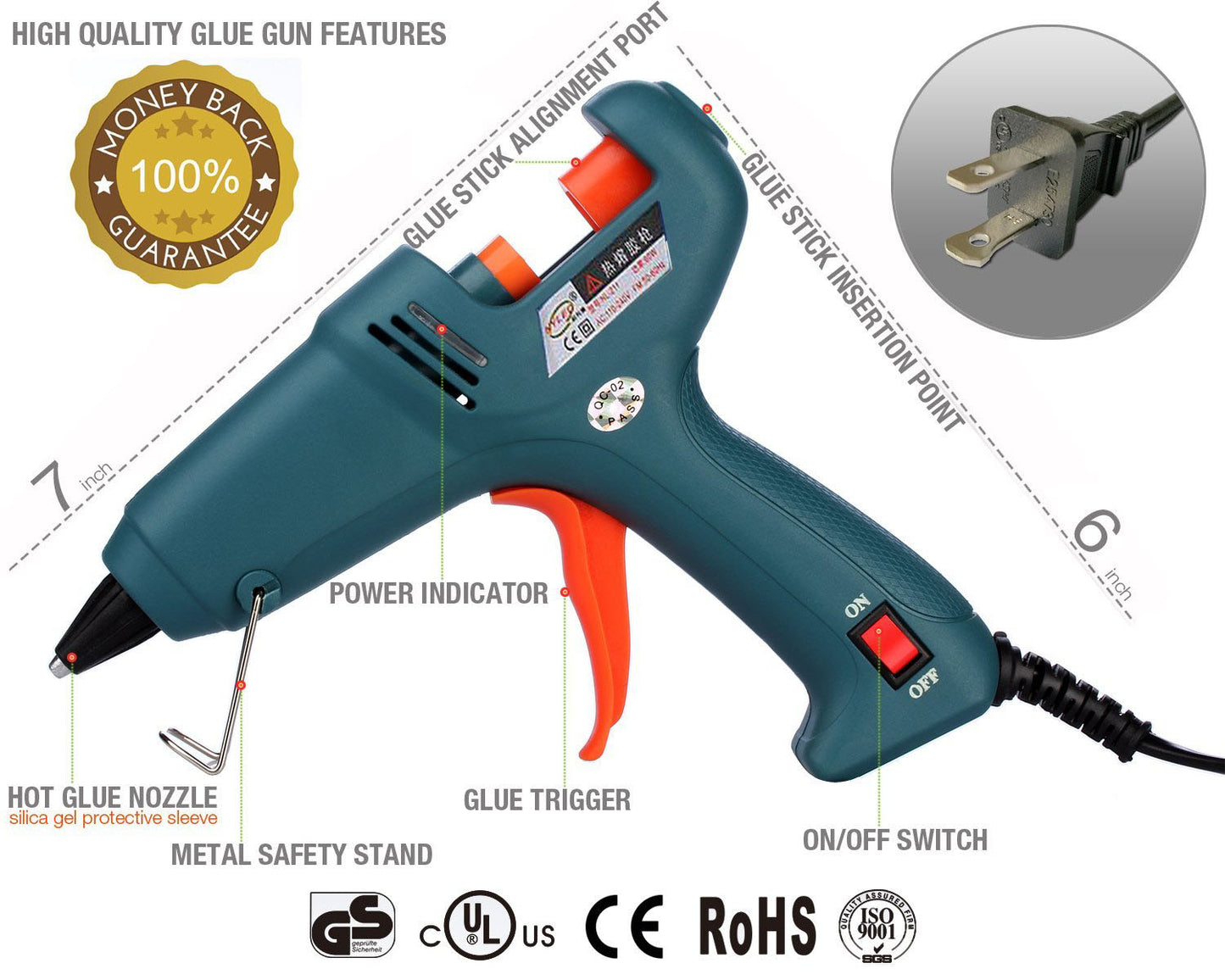 60 Watt Hot Melt Glue Gun for Arts and Crafts, Sealing and Quick Repairs (CE/RoHS) - EU Plug