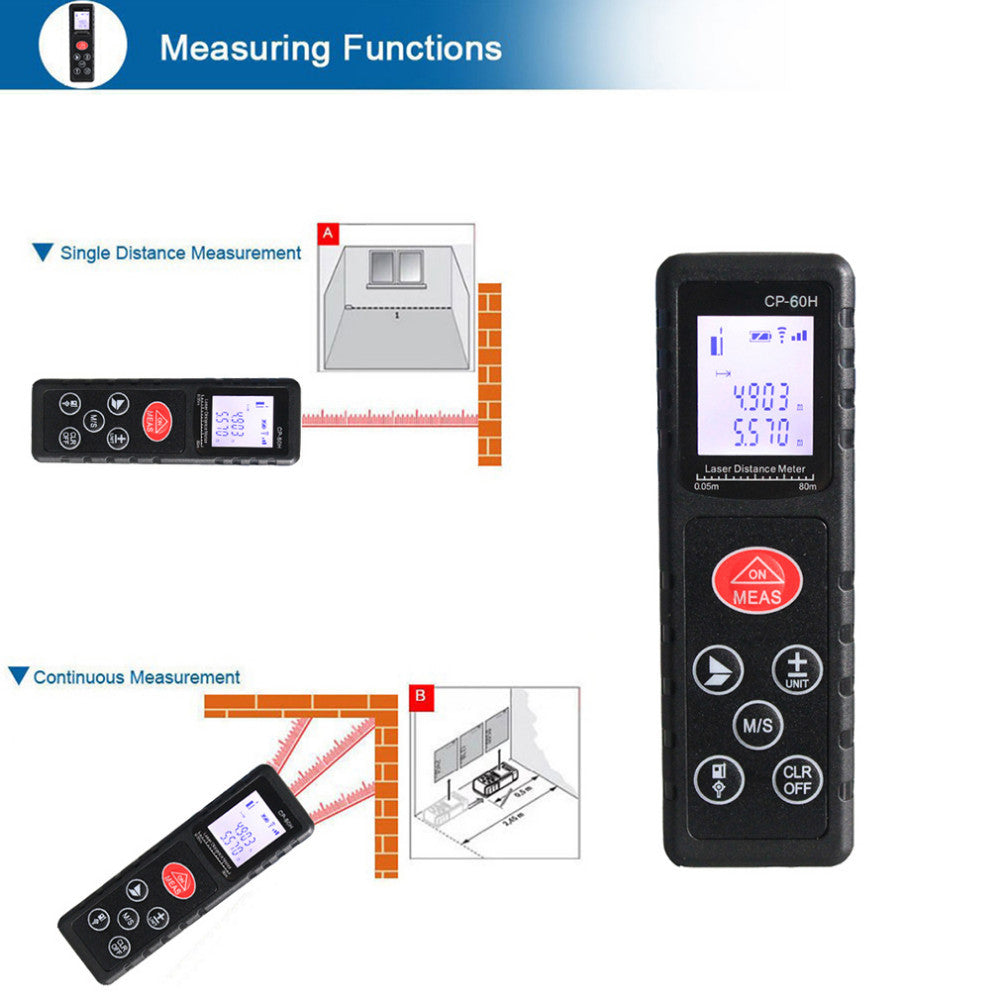 CP-60H Mini 60M Handheld Digital Laser Distance Meter Diastimeter for Construction Industries - Black