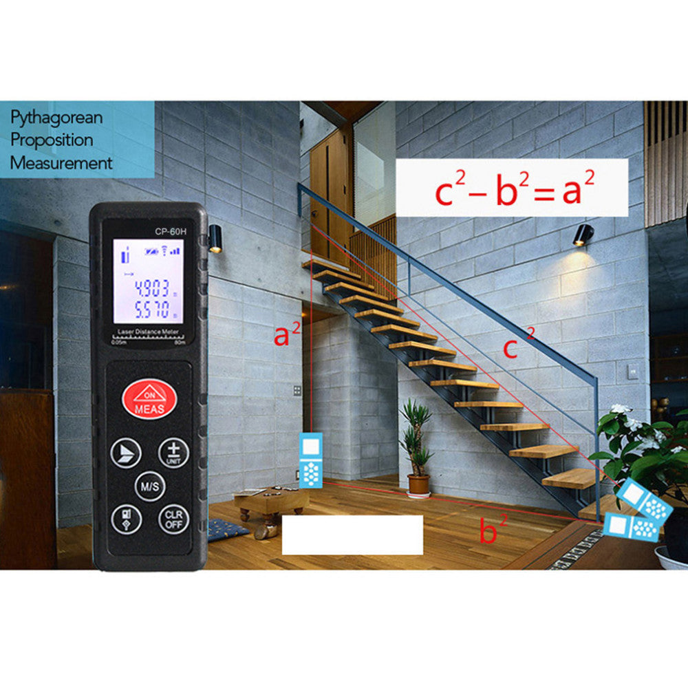 CP-60H Mini 60M Handheld Digital Laser Distance Meter Diastimeter for Construction Industries - Black