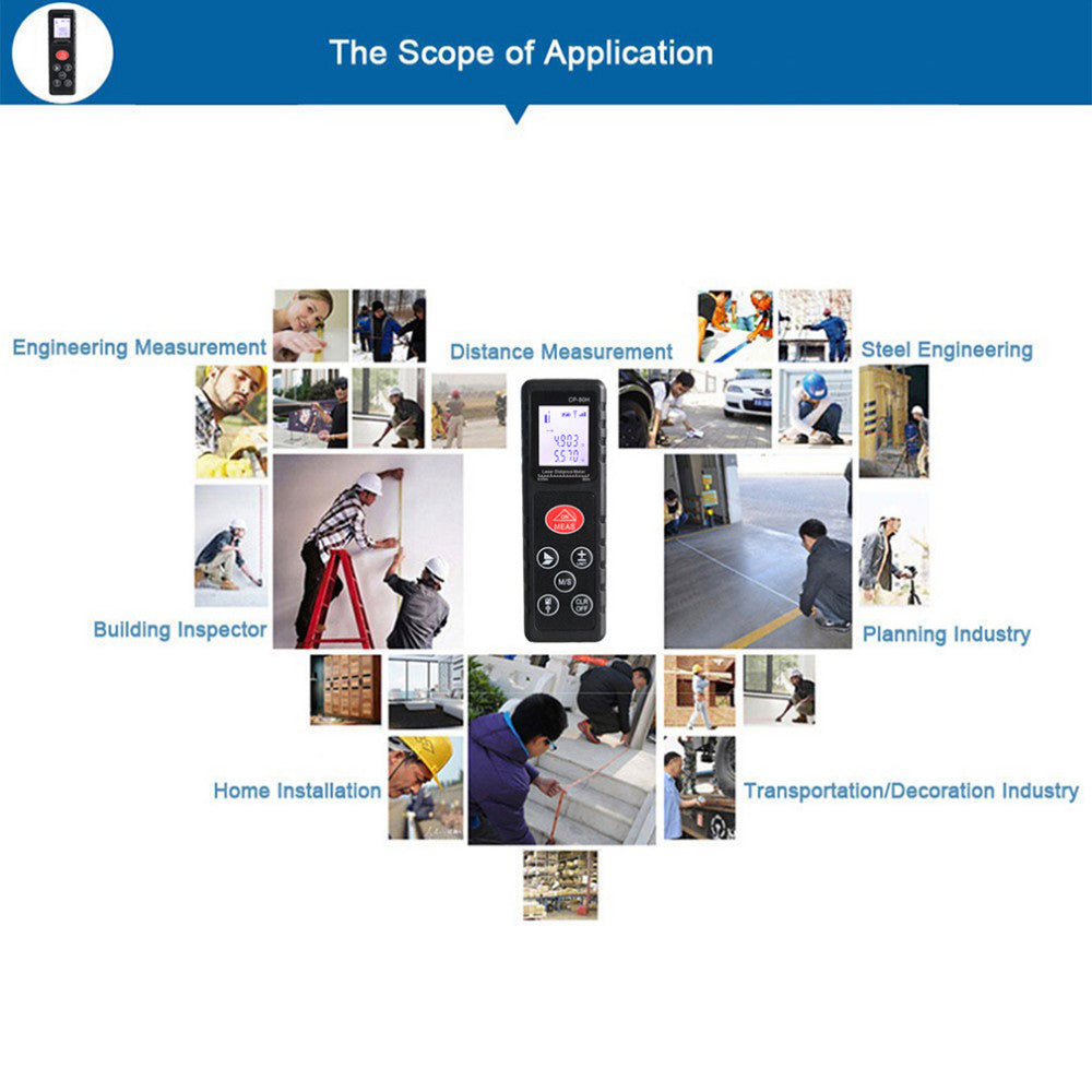 CP-60H Mini 60M Handheld Digital Laser Distance Meter Diastimeter for Construction Industries - Black