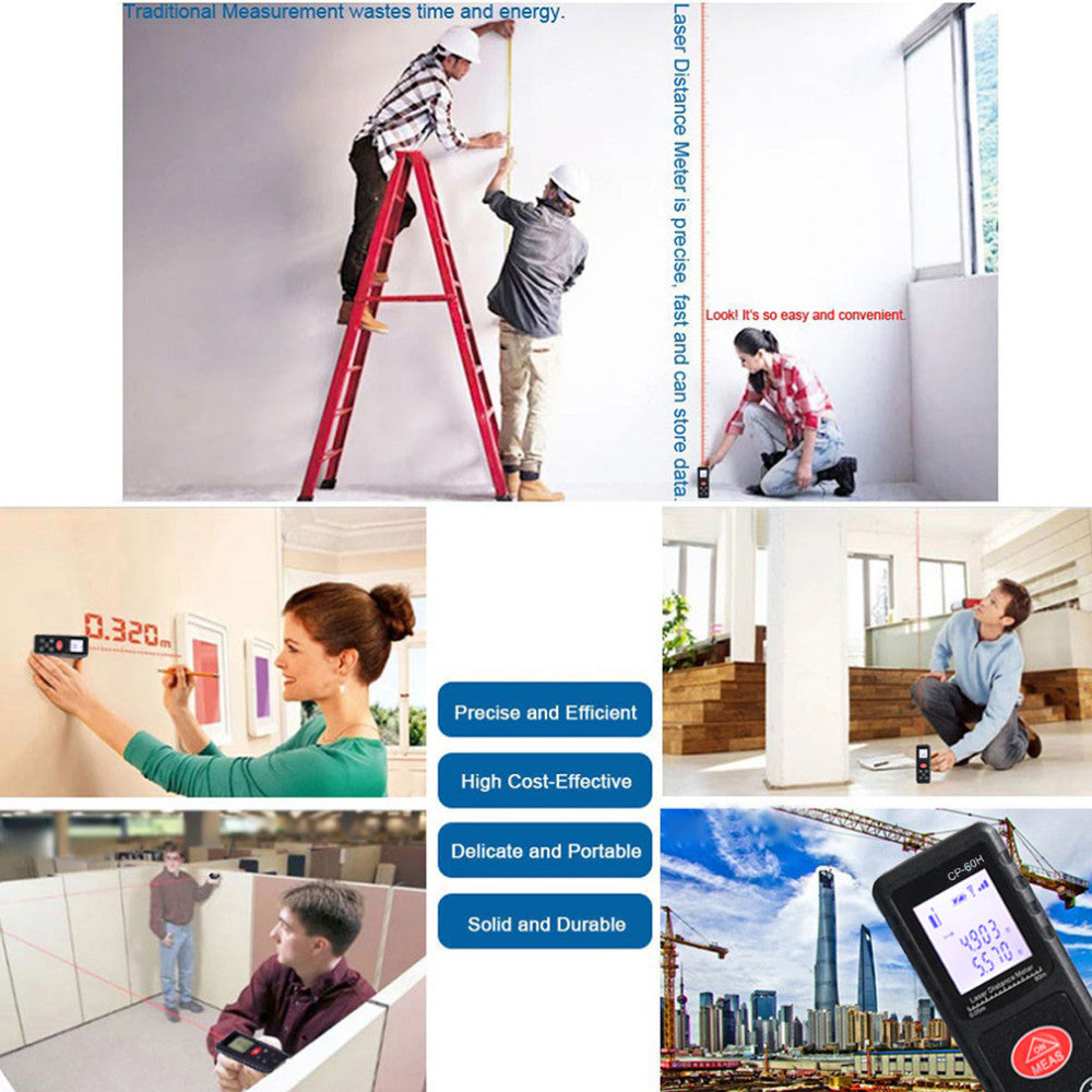 CP-60H 60M Handheld Digital Laser Distance Meter Mini Diastimeter for Construction Industries - Yellow