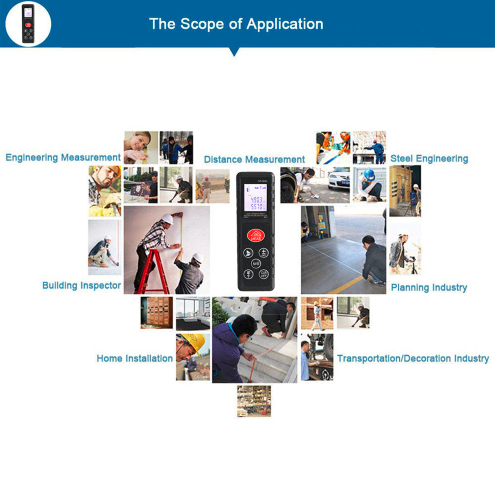 CP-80H Mini 80M Handheld Digital Laser Distance Meter Diastimeter for Construction Industries - Black