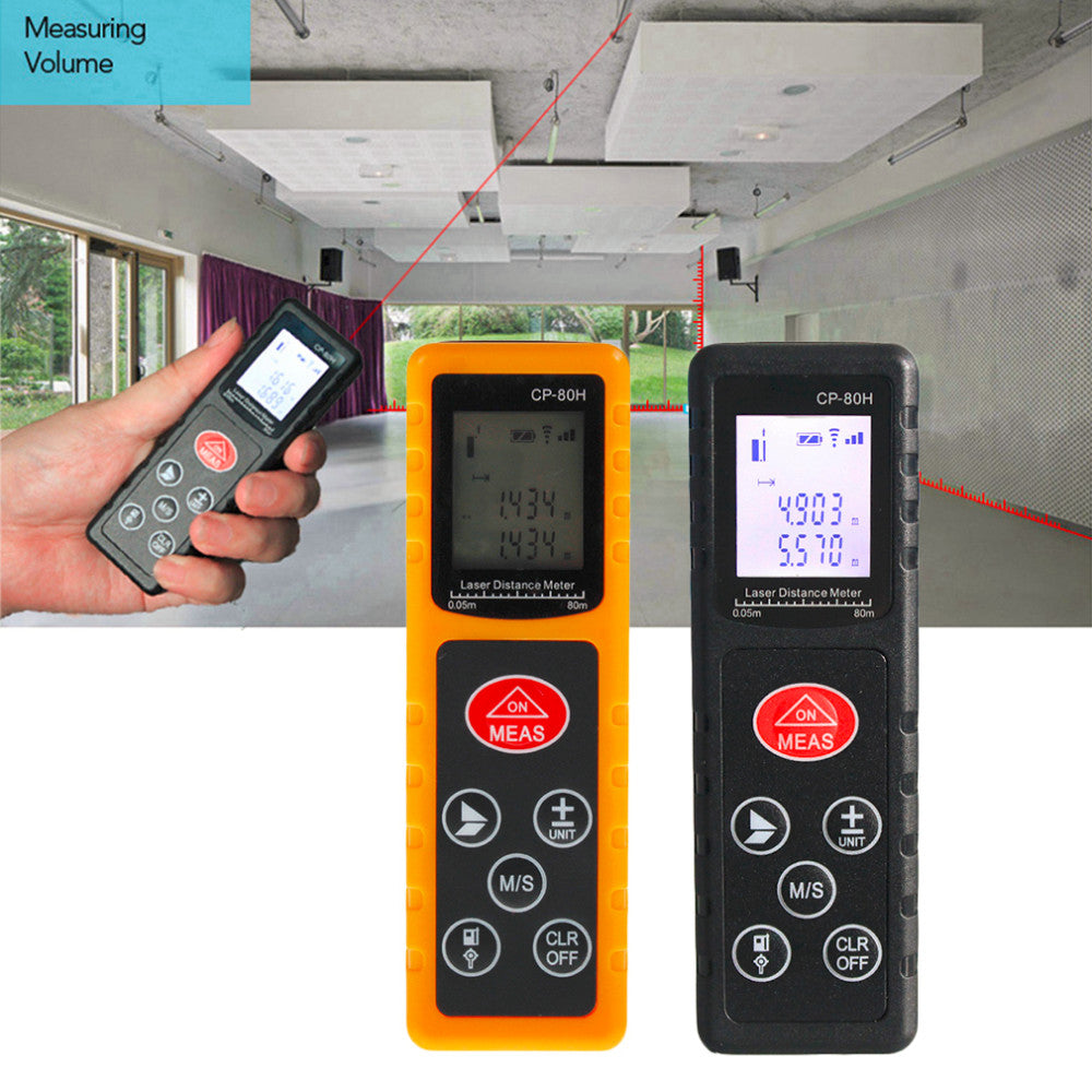 CP-80H 80M Handheld Digital Laser Distance Meter Measure Test Tool for Construction Industries - Yellow