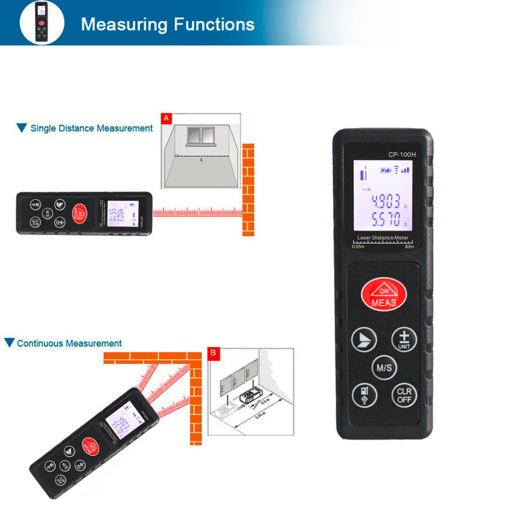 CP-100H Mini 100M Handheld Digital Laser Distance Meter Diastimeter for Construction Industries - Black
