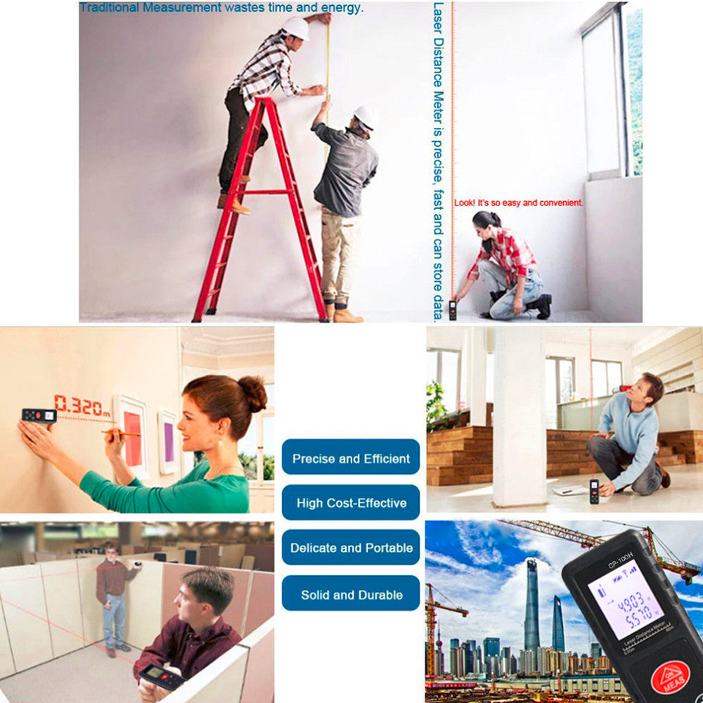CP-100H 100M Handheld Digital Laser Distance Meter Measure Test Tool for Construction Industries - Yellow