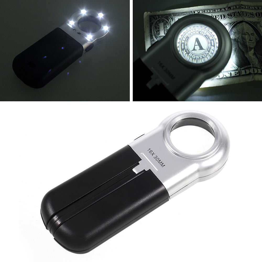 TH-7006A 16X Mini LED Magnifier Flexible Movable Jeweler Loupe with Stand 30mm