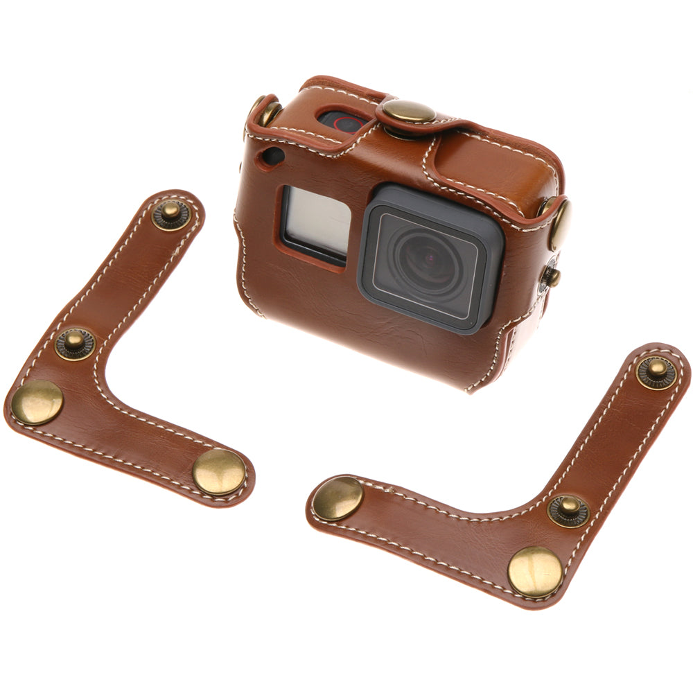 Anti-Drop Protective Leather Camera Case with Shoulder Strap for GoPro Hero 6 / Hero 5 Black - Brown