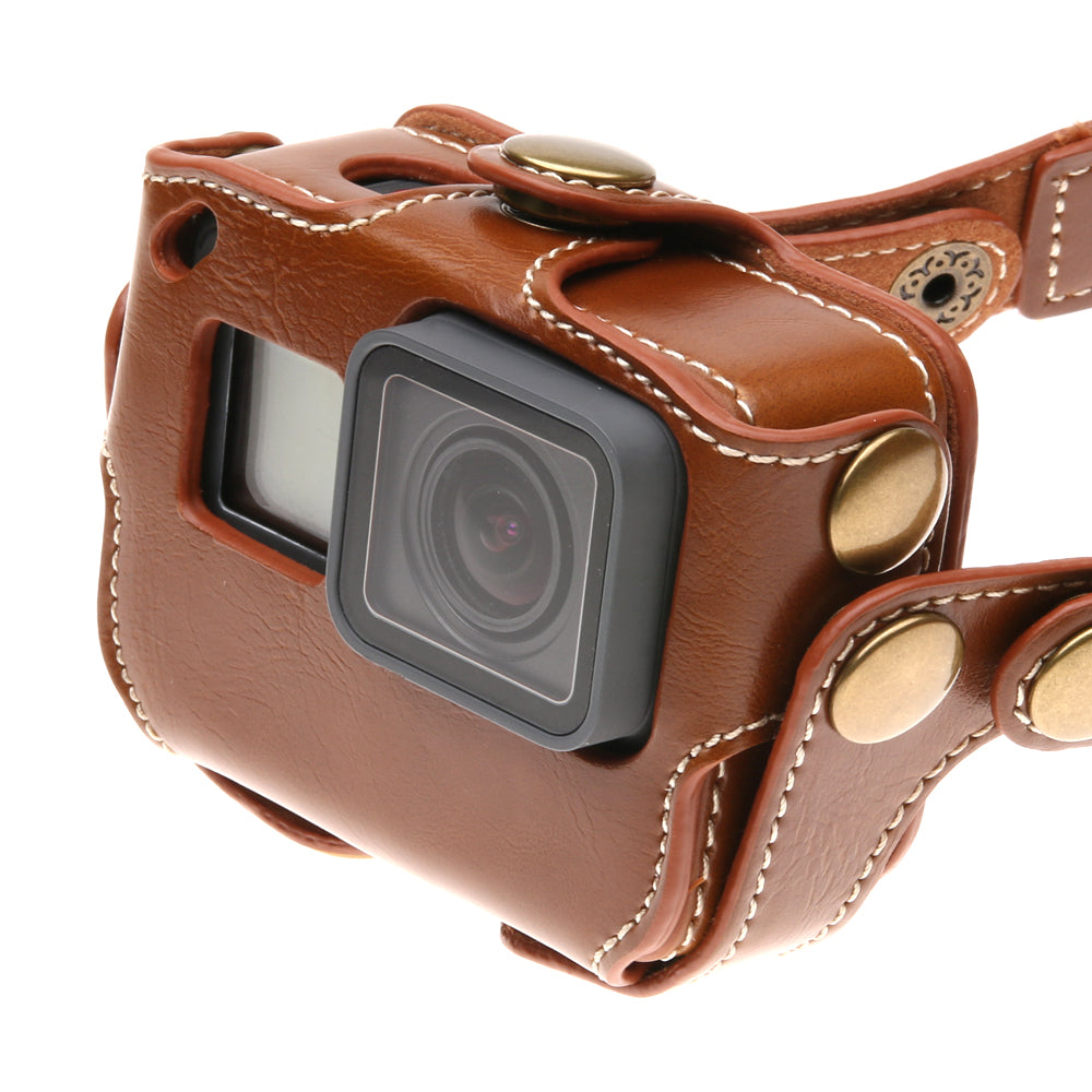 Anti-Drop Protective Leather Camera Case with Shoulder Strap for GoPro Hero 6 / Hero 5 Black - Brown
