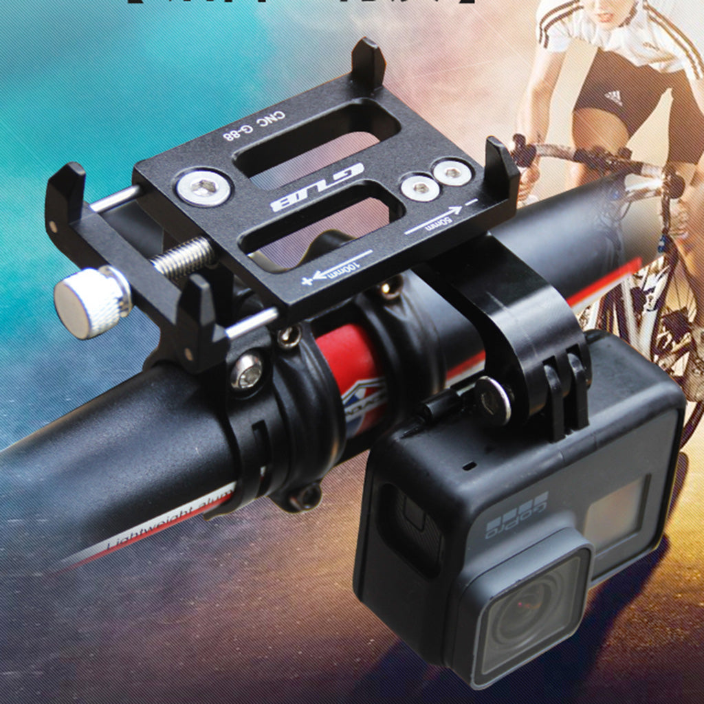 AT758 GUB-88 Universal Bike Handlebar Holder Mount Aluminum Alloy Phone Holder Stand for Smartphones Gopro Action Camera - Black