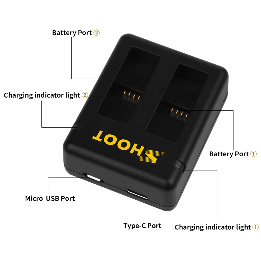 Shoot XTGP374 2-Pack Rechargeable Batteries + 2-Port USB Charger for GoPro Hero 5/6