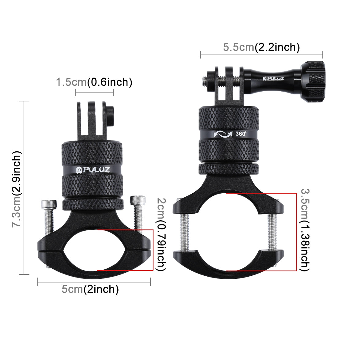 Puluz 360 Degree Rotation Bike Aluminum Handlebar Adapter Mount with Screw for GoPro 5 Camera - Black