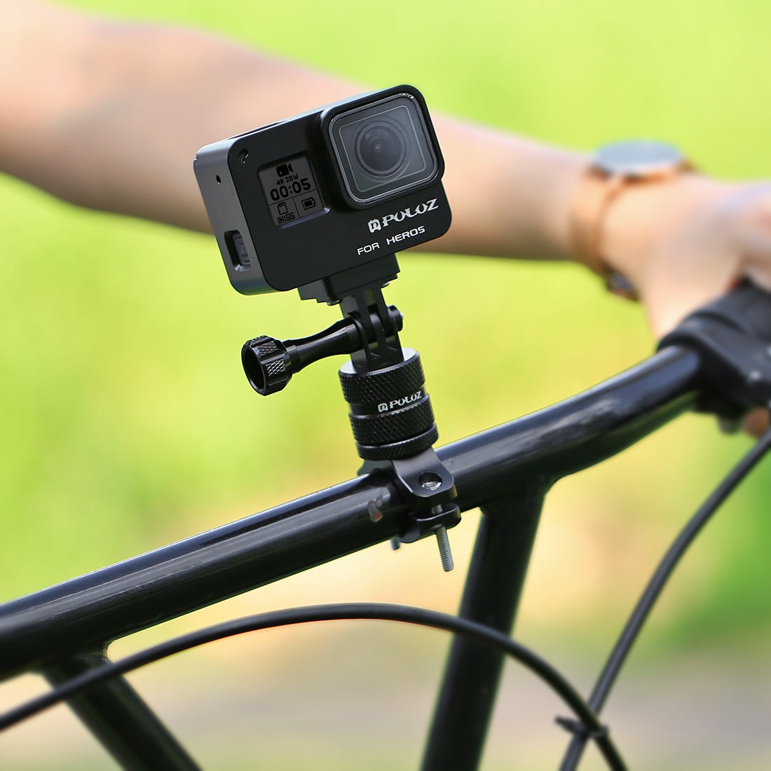 Puluz 360 Degree Rotation Bike Aluminum Handlebar Adapter Mount with Screw for GoPro 5 Camera - Black