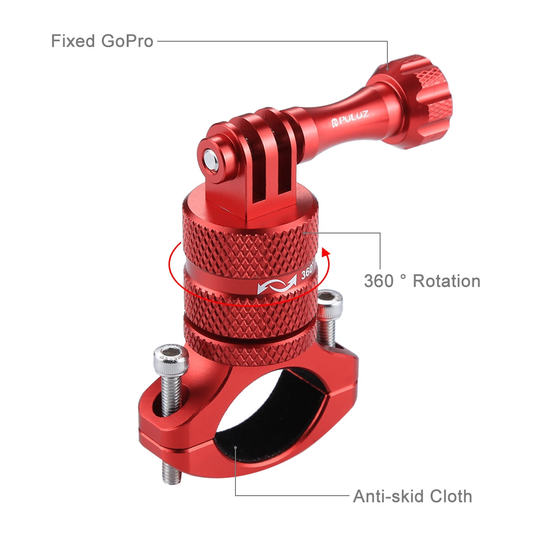 Puluz 360 Degree Rotation Bike Aluminum Handlebar Adapter Mount with Screw for GoPro 5 Camera - Red