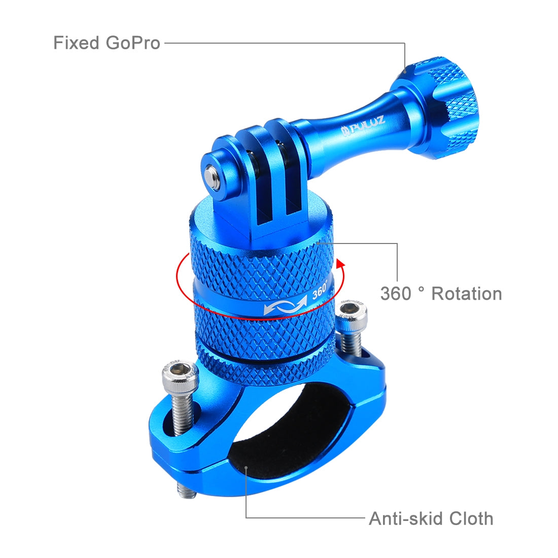 Puluz 360 Degree Rotation Bike Aluminum Handlebar Adapter Mount with Screw for GoPro 5 Camera - Blue