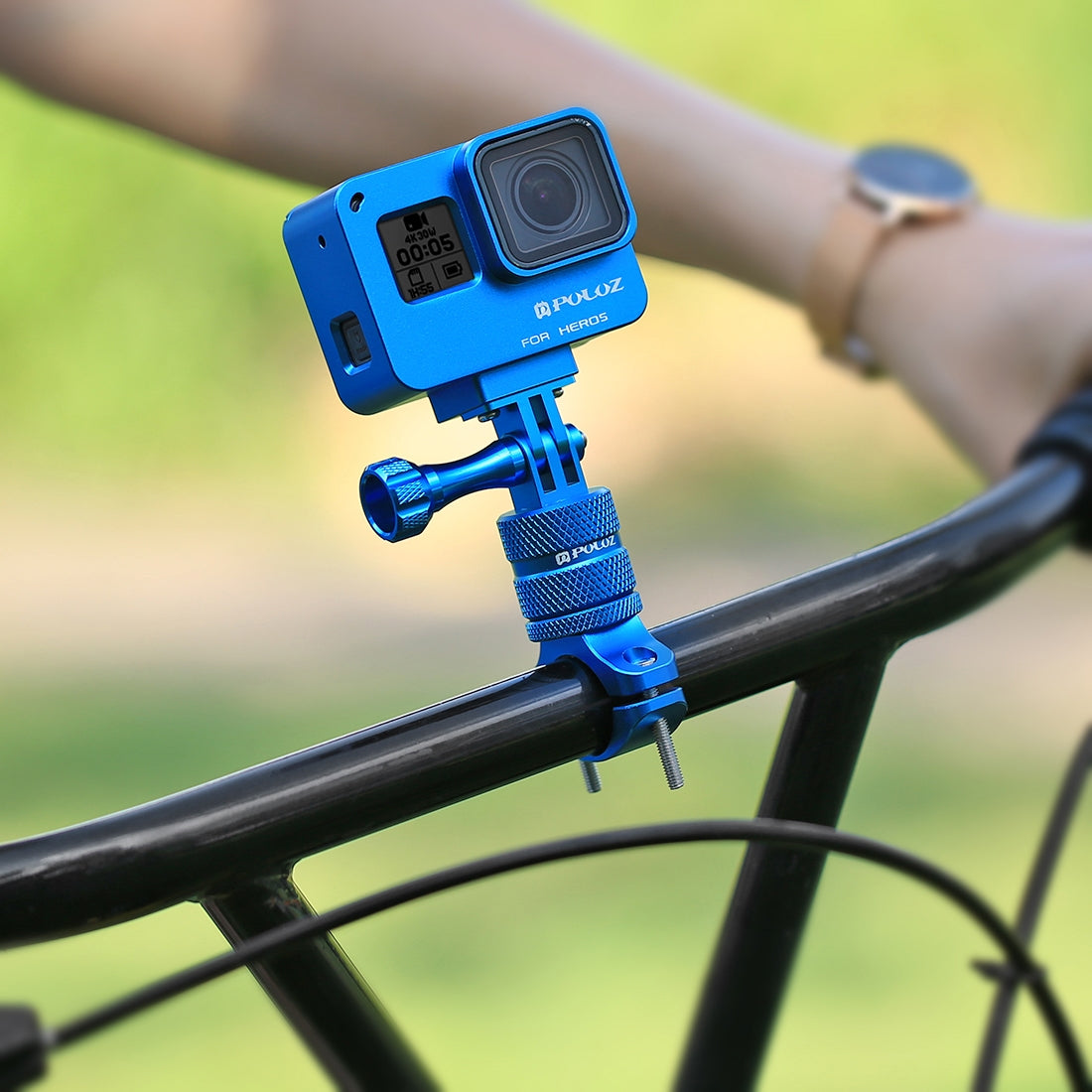 Puluz 360 Degree Rotation Bike Aluminum Handlebar Adapter Mount with Screw for GoPro 5 Camera - Blue