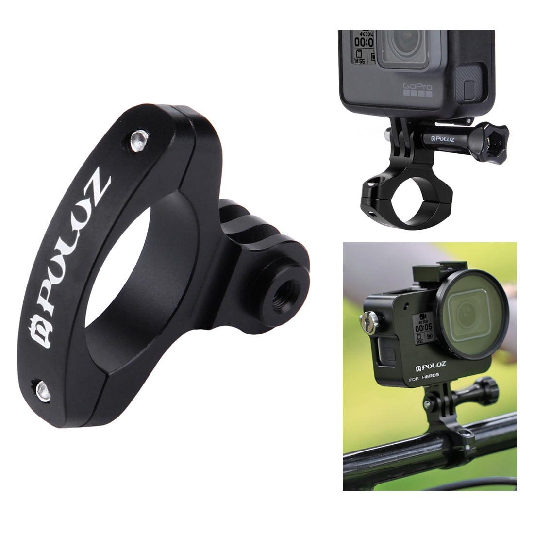 Puluz PU193 Aluminum Alloy O Shape Bicycle Bracket Bike Handlebar Mount for Gopro Hero 5 /4 /3+ /3 /2 /1 - Black