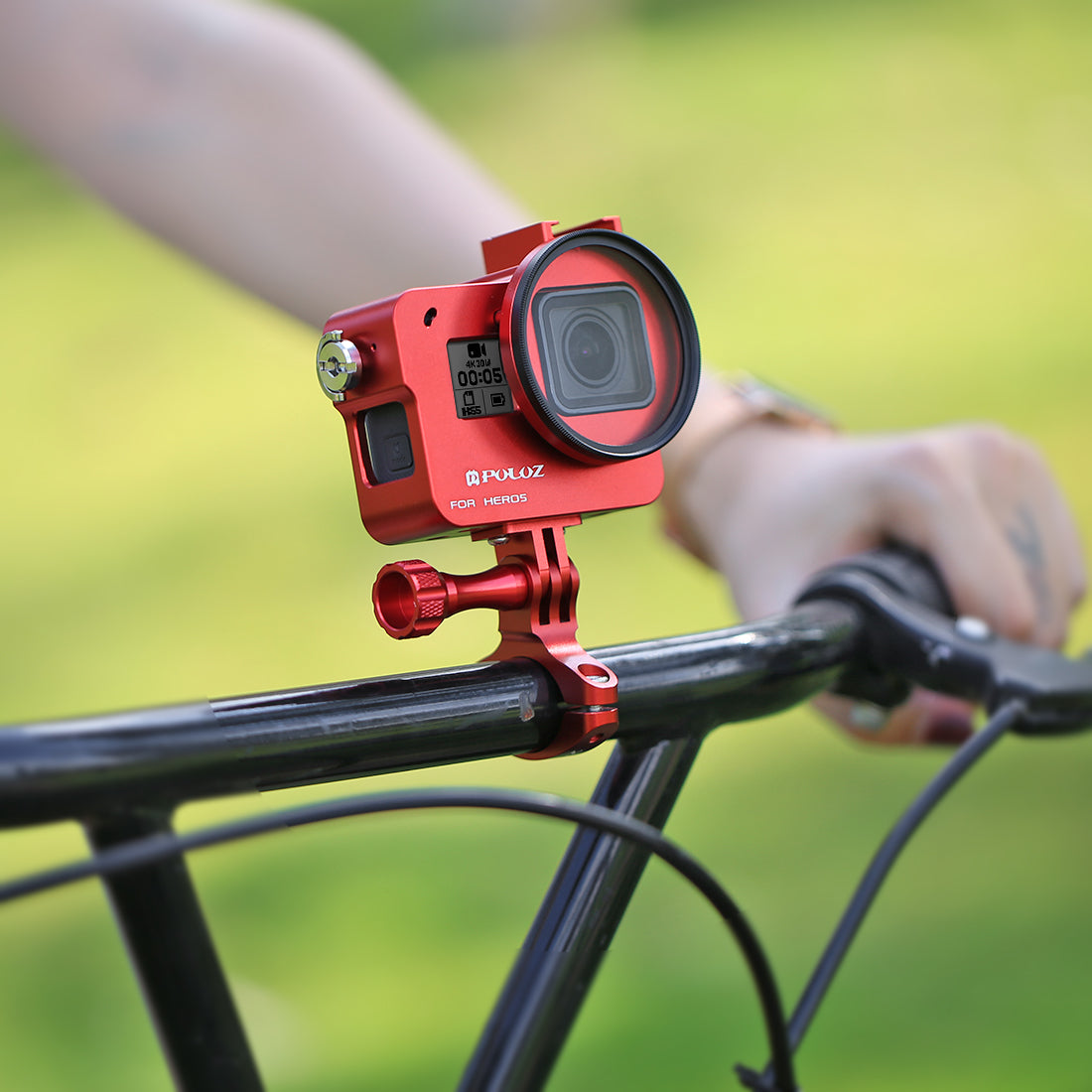 Puluz PU193 Aluminum Alloy O Shape Bicycle Bracket Bike Handlebar Mount for Gopro Hero 5 /4 /3+ /3 /2 /1 - Red