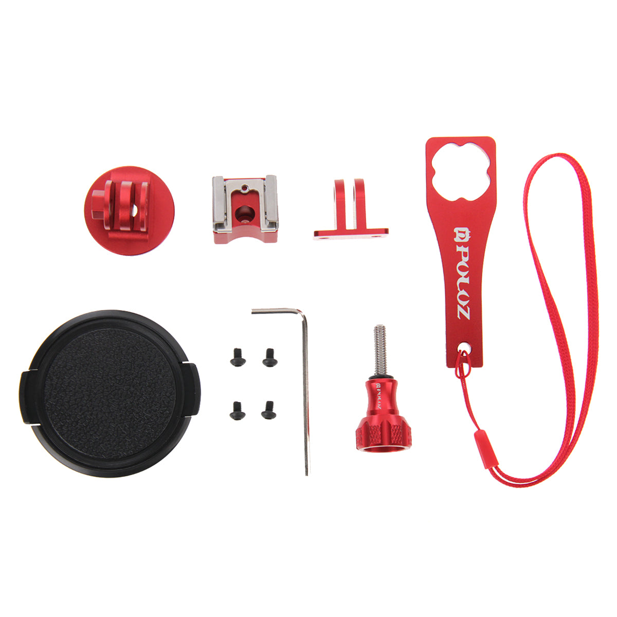 Puluz PU160 Housing Shell Aluminum Alloy Protective Cage Wrench Lens Cap Screw Tripod Adapter for GoPro HERO 4/5 Session 5S 4S - Red
