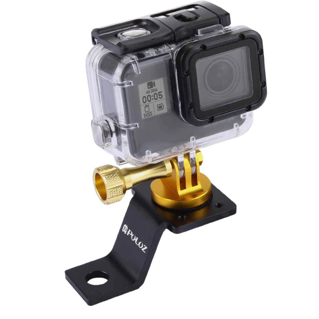 PULUZ PU114 Aluminum Alloy Motorcycle Fixed Holder Mount with Tripod Adapter and Screw for Sports Camera Accessories - Gold