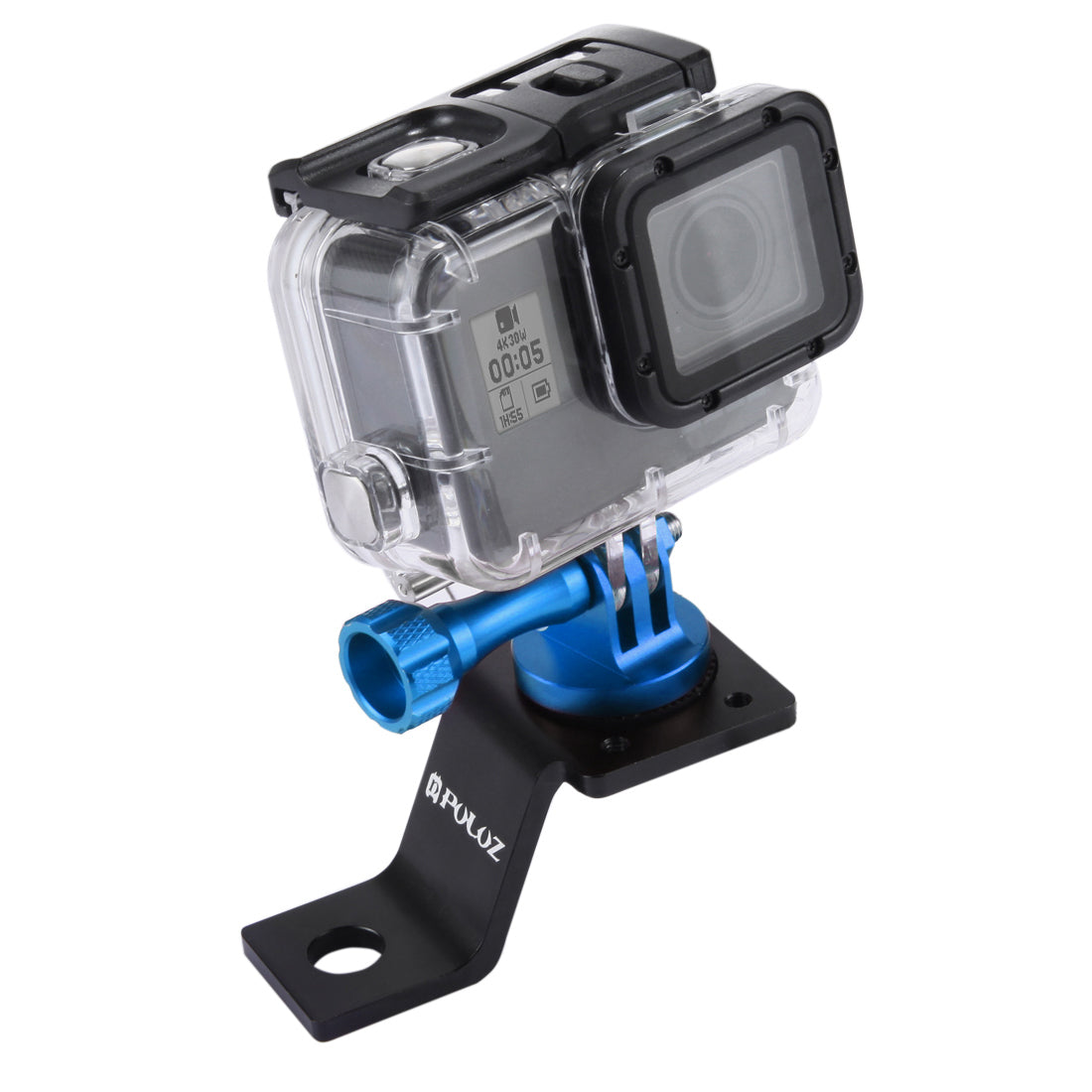 PULUZ PU114 Aluminum Alloy Motorcycle Fixed Holder Mount with Tripod Adapter and Screw for Sports Camera Accessories - Blue