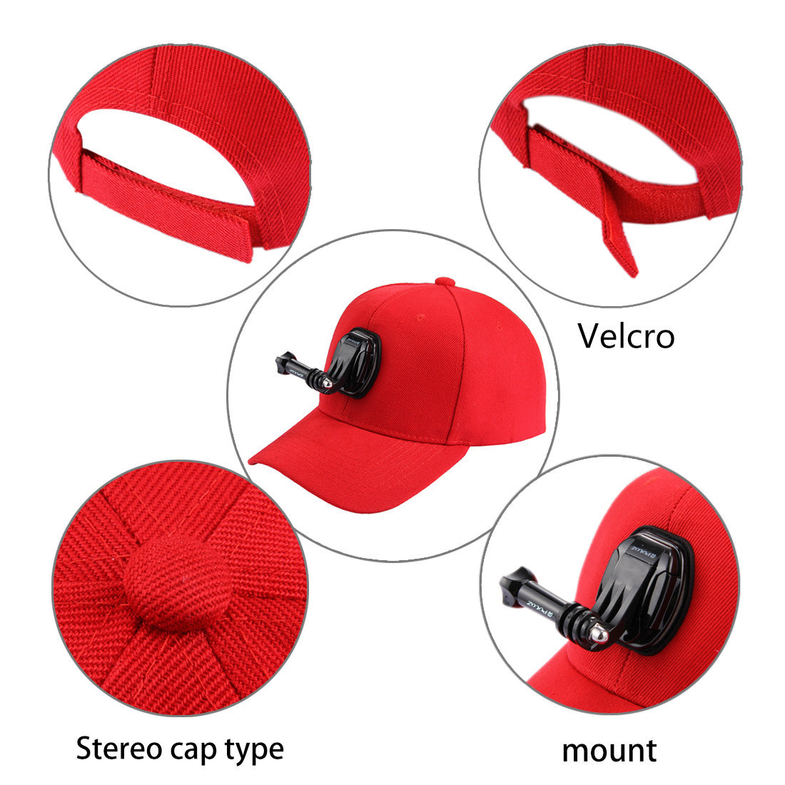 PULUZ PU195 Sports Camera Hat for Gopro Accessories Adjustable Cap with Screws and J Stent Base for GoPro Camera - Red