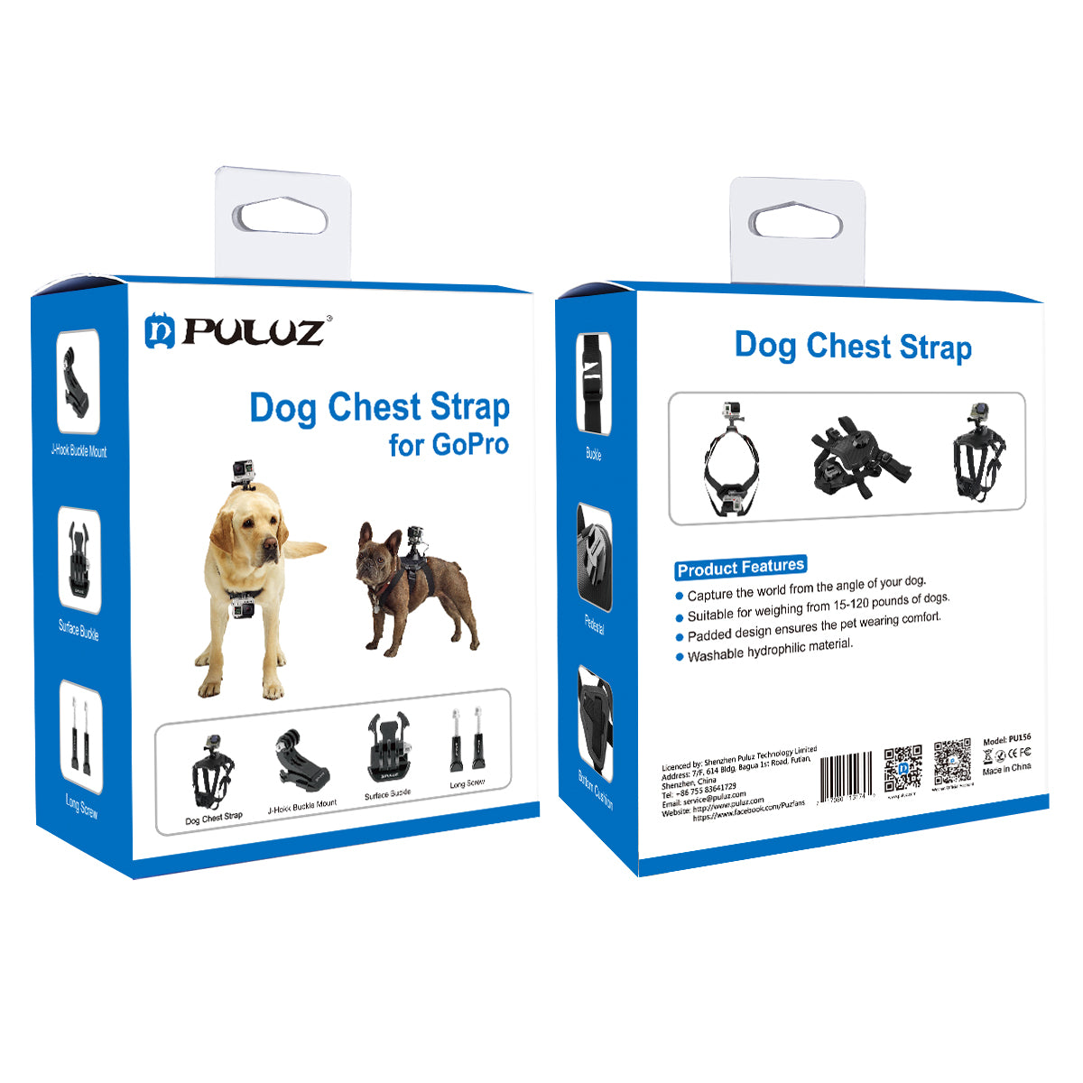 Puluz PU156 Hound Dog Fetch Harness Adjustable Chest Strap Mount for GoPro HERO Cameras - Black
