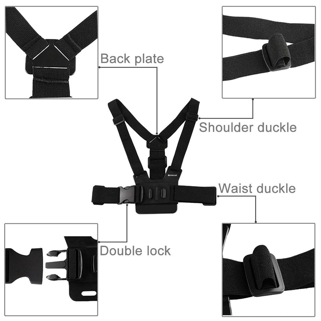 Puluz PU26 Adjustable Body Mount Belt Chest Strap Hook Mount for GoPro HERO4/HERO3+ - Black