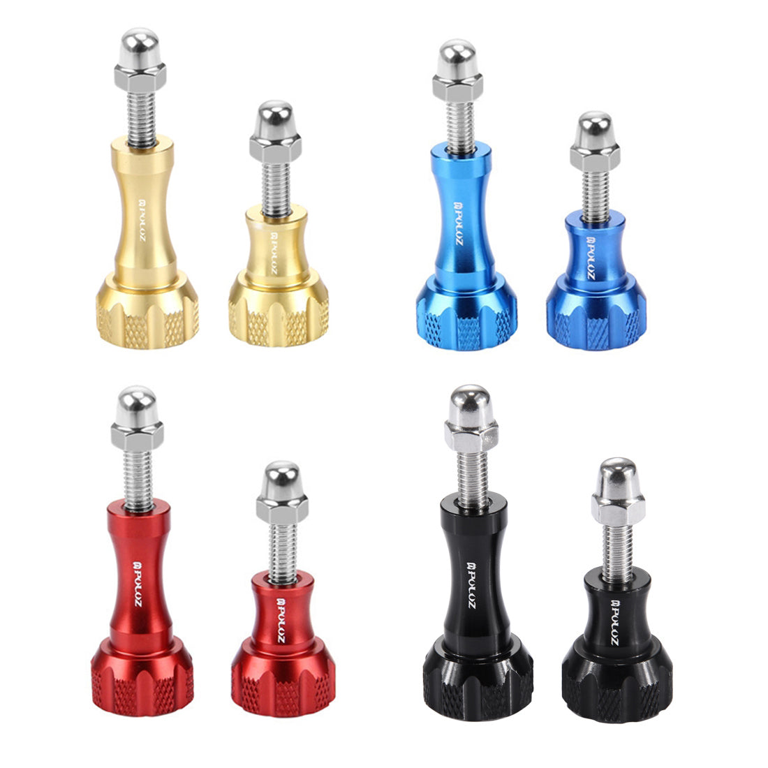Puluz CNC Aluminum Thumb Knob Stainless Bolt Nut Screw Set Long + Short for GoPro Hero3+/3 - Black