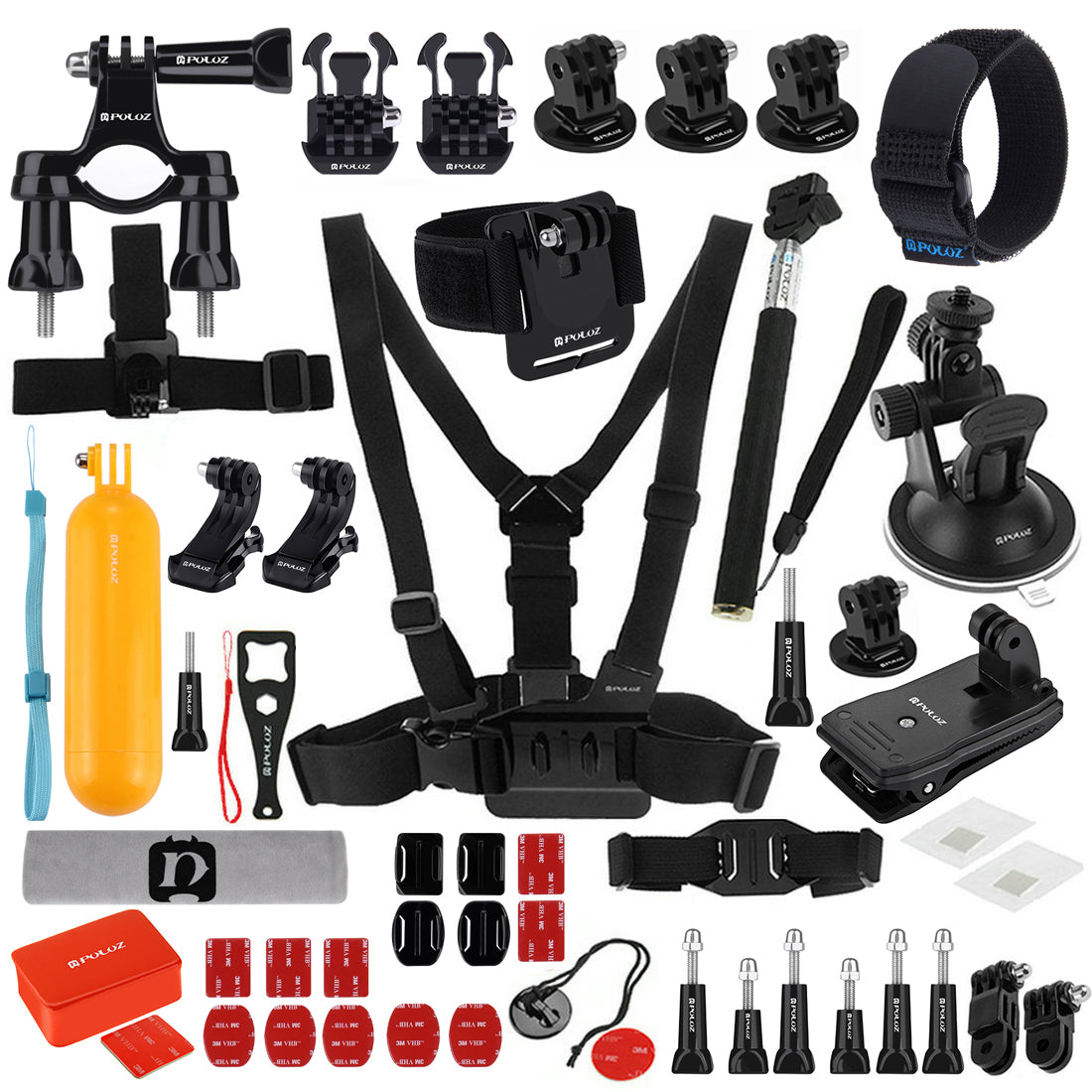 Puluz PKT16 53 in 1 Chest Belt Wrist Strap Quick Release Buckles Total Ultimate Combo Kit for GoPro Accessories