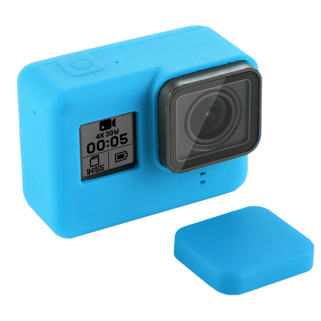 PULUZ PU189 Silicone Protective Housing Frame Case and Lens Cap for GoPro Hero 5/6/7 - Blue