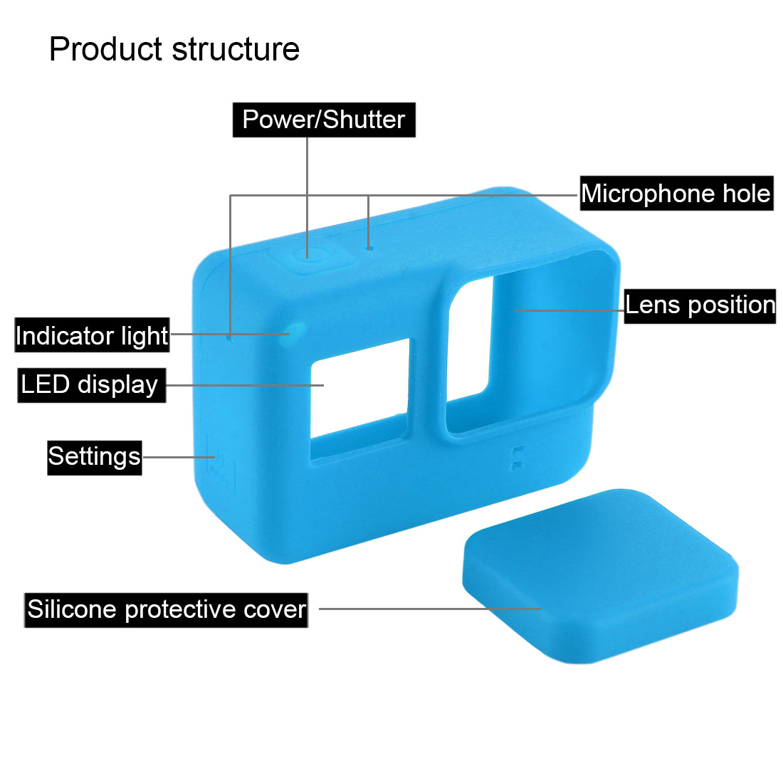 PULUZ PU189 Silicone Protective Housing Frame Case and Lens Cap for GoPro Hero 5/6/7 - Blue