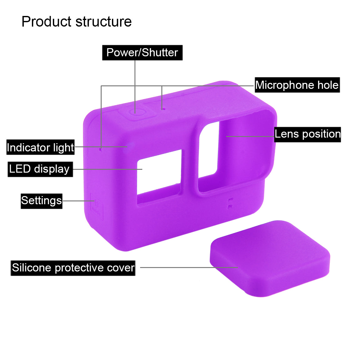 Puluz PU189 Silicone Protective Housing Frame Case and Lens Cap for GoPro Hero 5/6/7 - Purple