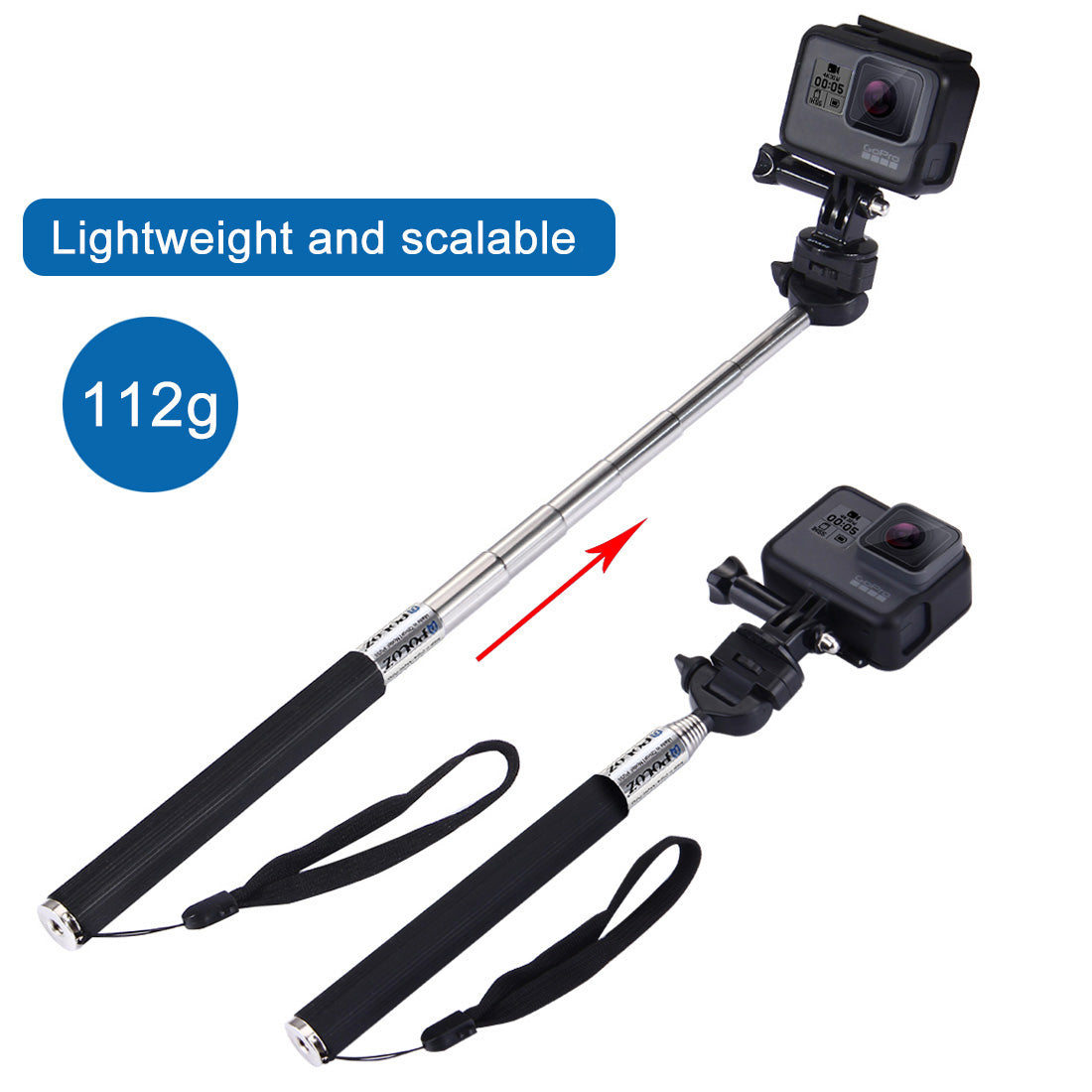 PULUZ PU55 Extendable Selfie Stick Adjustable Telescoping Handheld Monopod Pole for GoPro Hero 7/6/5/5 Session/4Session/4/3+/3/2/1, DJI Osmo Action Camera