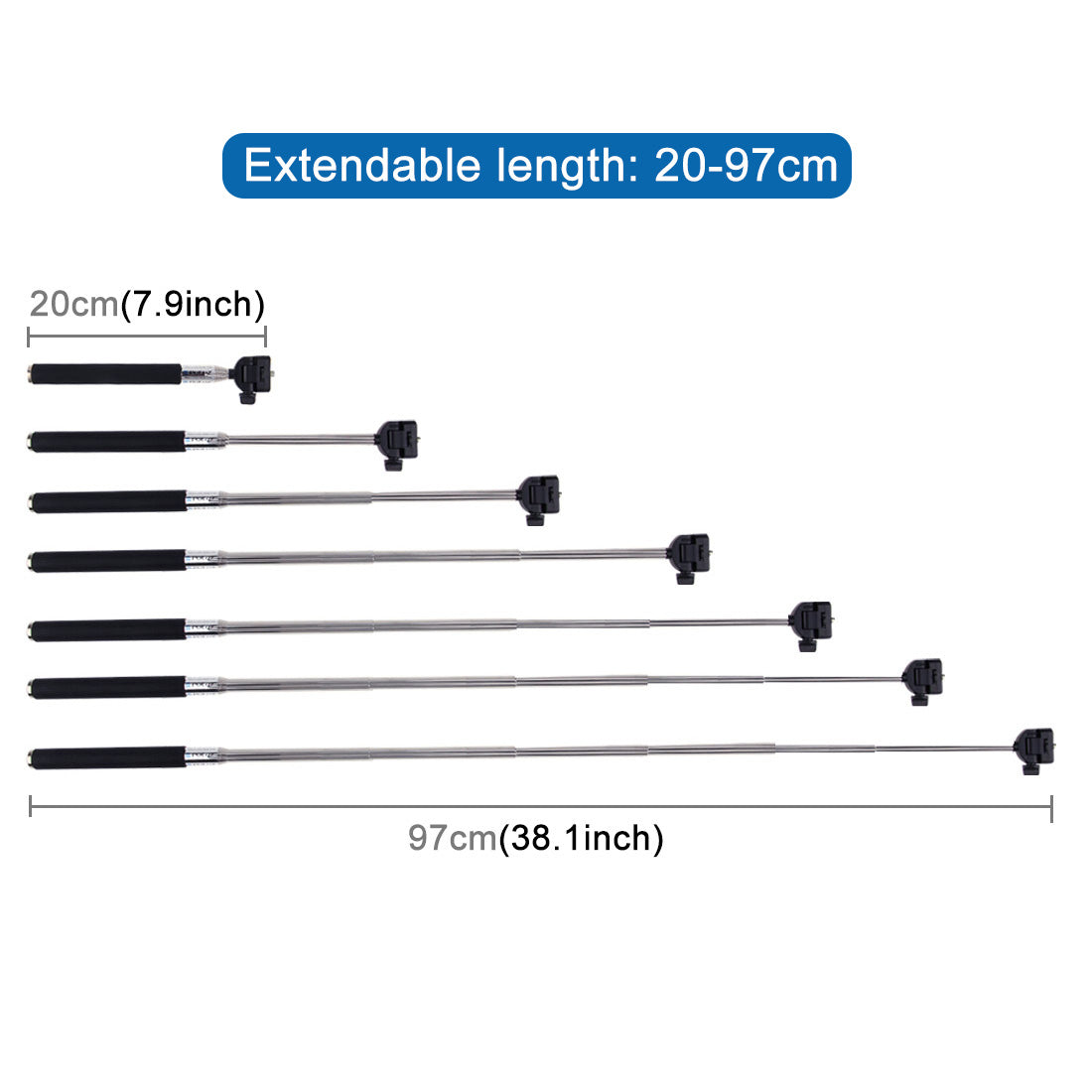 PULUZ PU55 Extendable Selfie Stick Adjustable Telescoping Handheld Monopod Pole for GoPro Hero 7/6/5/5 Session/4Session/4/3+/3/2/1, DJI Osmo Action Camera