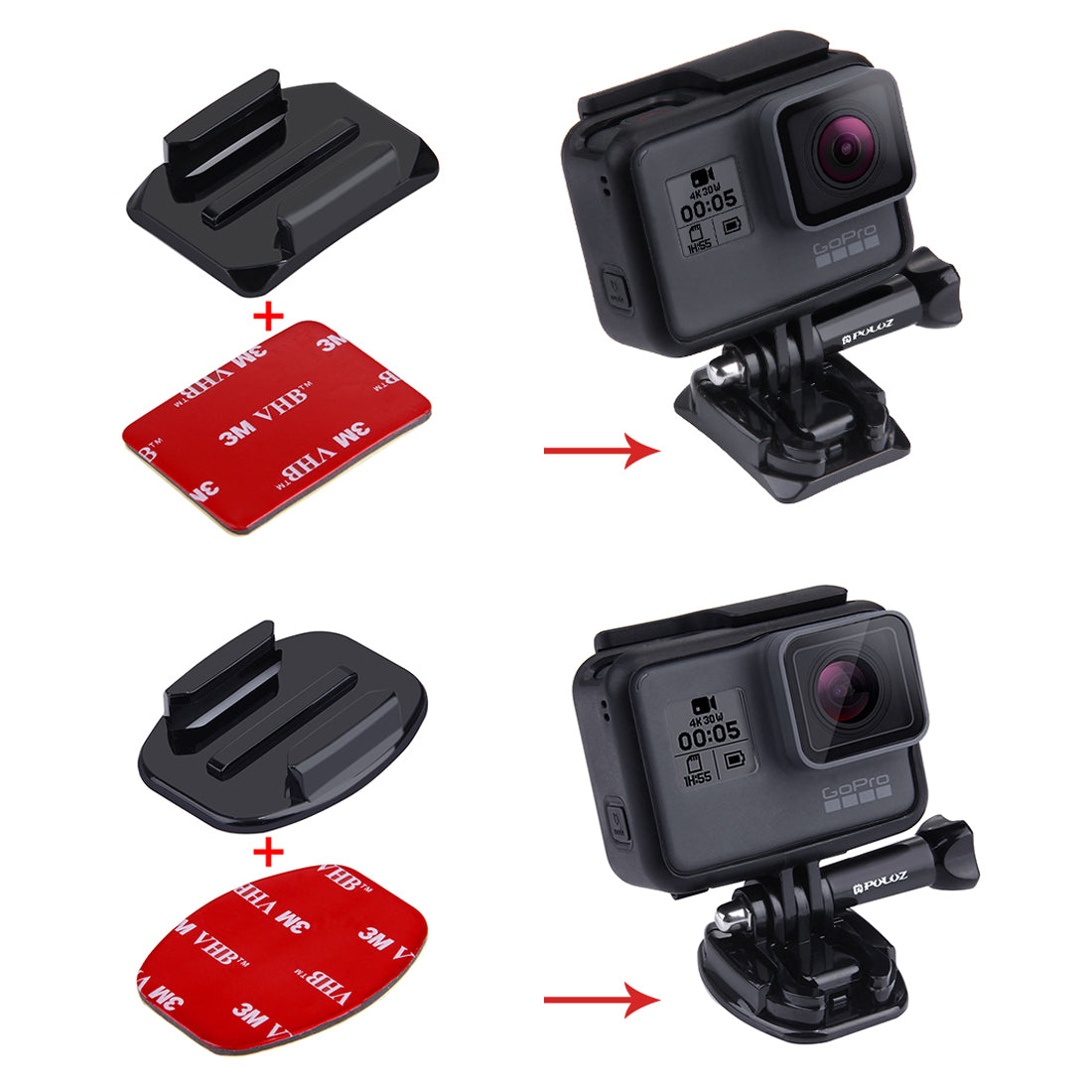 Puluz 2PCS Curved Surface Mounts + 2PCS Flat Surface Mounts + 4PCS Adhesive Mount Stickers for GoPro Hero 6 / 5 / 5 Session / 4 Session