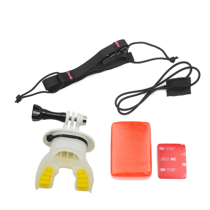 SHOTT Surfing Shooting Camera Mouth Mount Set with Floaty Float & Lanyard Strap for GoPro Hero 5 7 8 - White