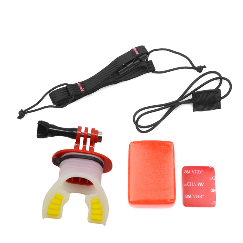 SHOTT Surfing Shooting Camera Mouth Mount Set with Floaty Float & Lanyard Strap for GoPro Hero 5 7 8 - Red