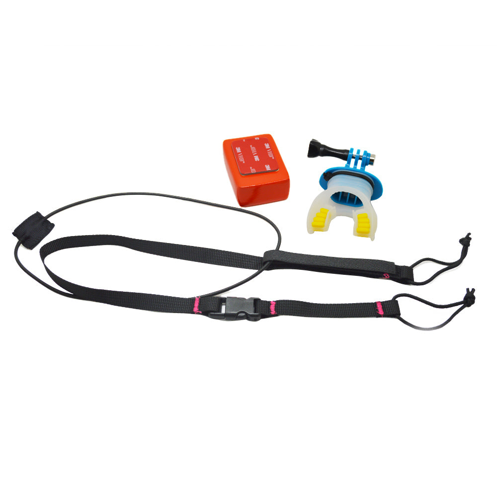 SHOTT Surfing Shooting Camera Mouth Mount Set with Floaty Float & Lanyard Strap for GoPro Hero 5 7 8 - Blue