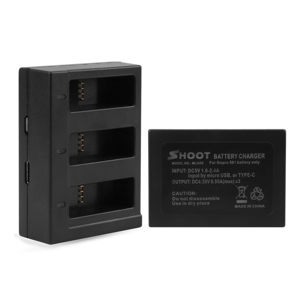 SHOOT Three Ports USB Charger with Batteries for GoPro Hero 6 5 7 Charging Accessories