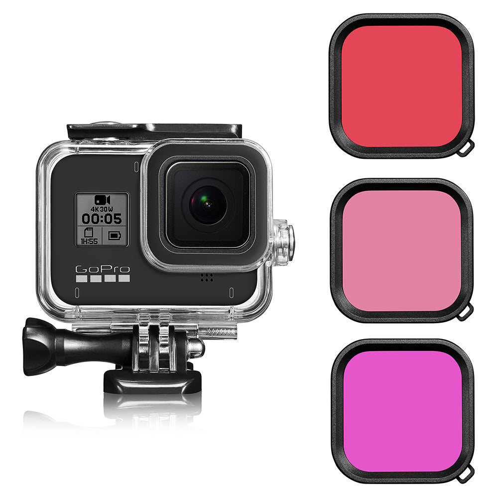 Uniqkart for Gopro 8 Waterproof Case+Red Purple Pink Filter