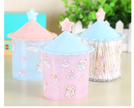 Creative Cartoon Multi-functional Makeup Cotton Swabs Storage Box Case - Cyan