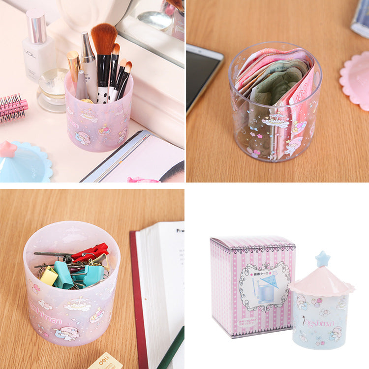 Creative Cartoon Cosmetic Cotton Swabs Organizer Storage Box Case - Blue