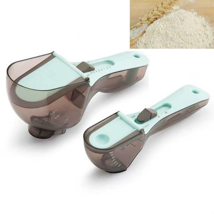 2 in 1 Kitchen Tool Plastic Measuring Spoon Adjustable Baking Tool Measuring Spoon, Specification:1 Large 1 Small Set (Light Blue)