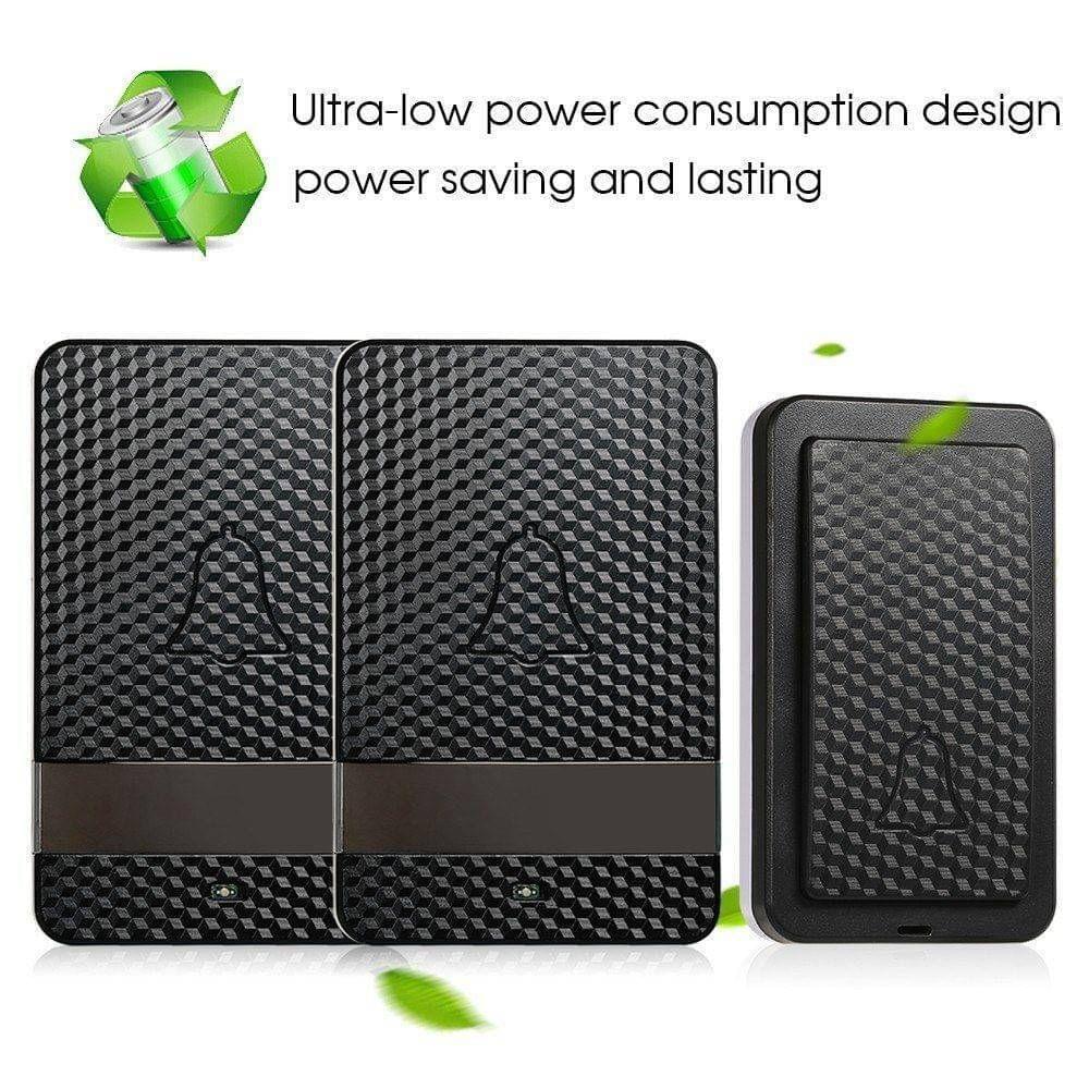 Wireless Dingdong Doorbell Self-powered 28 Ringtones 4 Levels Volumes Optional Long Distance No Battery Required 1 Transmitter + 2 Receiver,Black