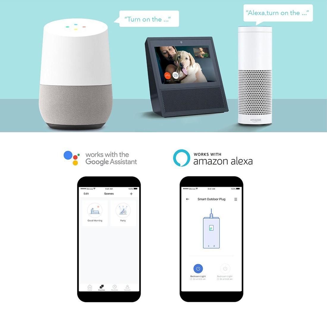 Meross MSS620 2 x US Plug Smart Outlets IP44 Waterproof WiFi Remote Control Smart Power Socket Works with Amazon Alexa & Google Assistant, AC 100-125V, US Plug