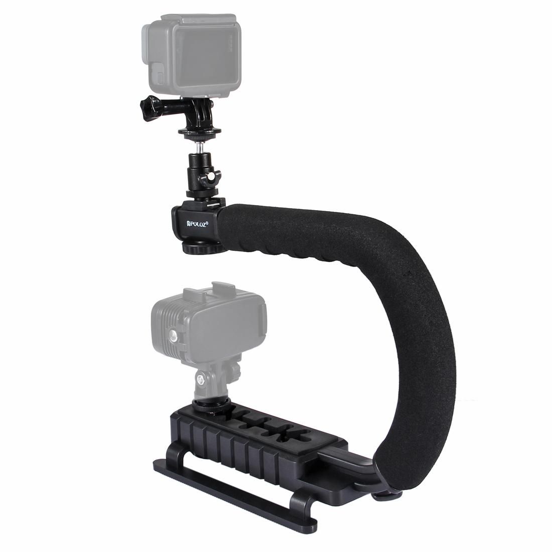 PULUZ U/C Shape Portable Handheld DV Bracket Stabilizer Kit with Cold Shoe Tripod Head & Phone Clamp & Quick Release Buckle & Long Screw for All SLR Cameras and Home DV Camera