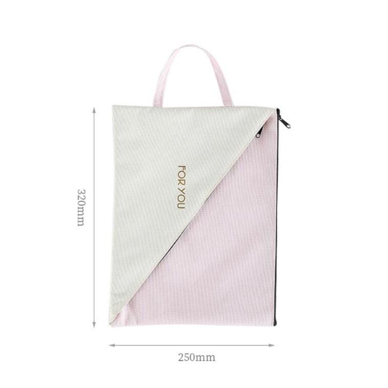 Double Layer Canvas Document File Support Office School Tote Bag Organizer Bag A4 Creative Zipper Storage Bag (Blue)
